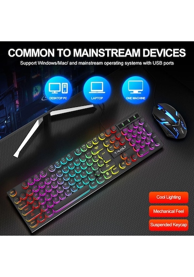 Valkyrie T-Wolf TF270 Rainbow İngilizce RGB Mekanik Hisli Gaming Klavye Mouse Seti