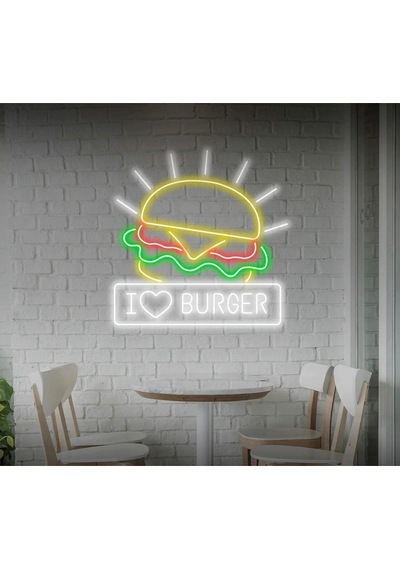 I Burger Yazılı Ve Şekilli Neon Tabela Beyaz