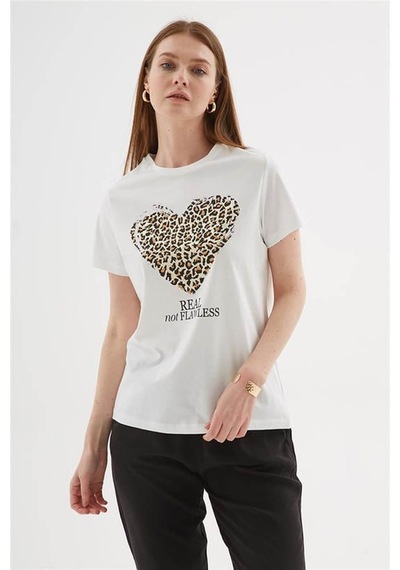 Fashion Friends Baskılı Beyaz Kadın T-shirt 25y0406k1 Beyaz