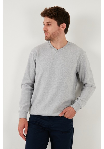 Buratti Pamuklu Regular Fit V Yaka Erkek Kazak 456202 V Gri
