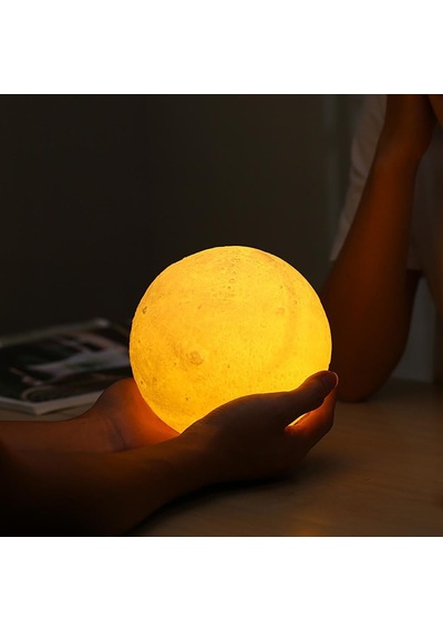 Sarı 3D Ay Gece Lambası Dekoratif Küre Led Başucu Lambası Çok Renkli