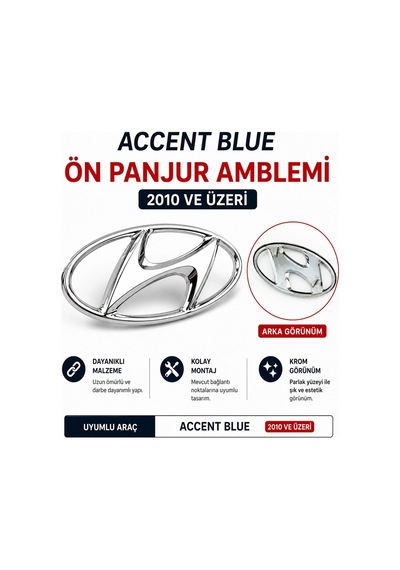 Hyundai Accent Blue Uyumlu Ön Panjur Amblemi 2010 Ve Üzeri