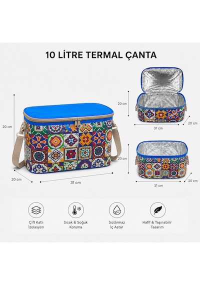 10 Lt Desenli Termal Çanta-yemek Çantası-içecek Çantası-468 Çok Renkli