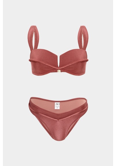 Açelyaokcu Premium Dokulu Biye Detaylı Rhea Fit Kadın Bikini Üstü Gülkurusu