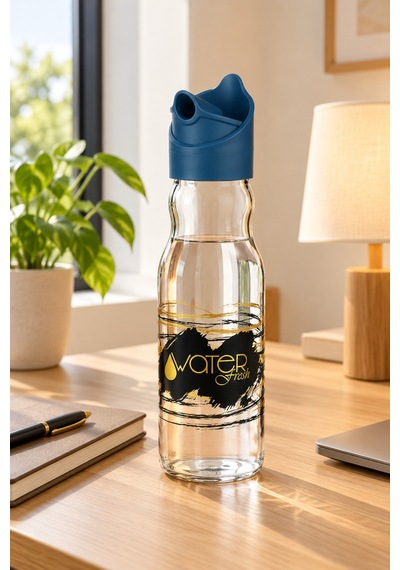 Water Fresh 700 Ml Çevrilebilir Kapaklı Cam Sürahi Başucu Ve Çalışma Masası Sürahisi Lacivert - 927537818