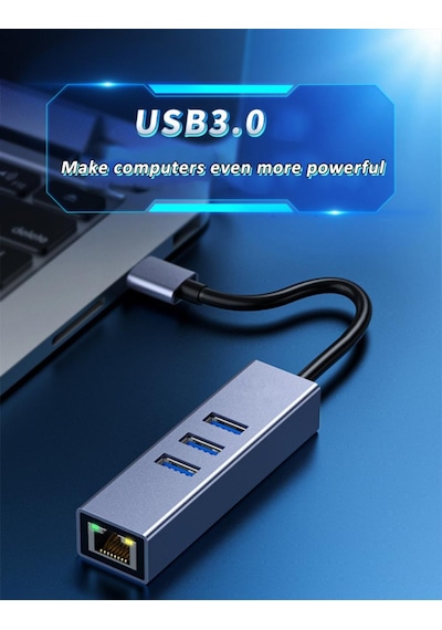 5224 Type C To Usb 3.0 Ethernet Gigabit Rj45 3 Port Hub Çoklayıcı