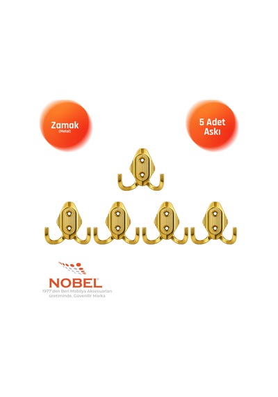 Has Askı, Metal Vestiyer Askısı, Altin, Duvar Ve Dolap Askılığı 5'li Set Vidalı