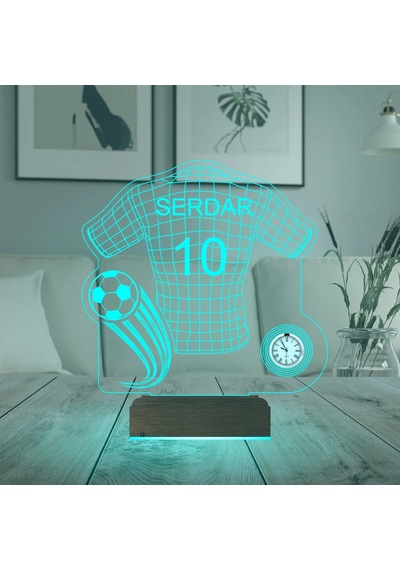 Luvivia Futbolcu Hediye Forma Top Kişiye Özel Metal Saatli 3d Lamba - Masa Gece Lambası Şeffaf