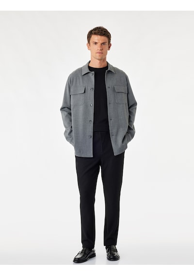 Koton Pileli Dokulu Cepli Slim Fit Pantolon Siyah 7wam40004hk