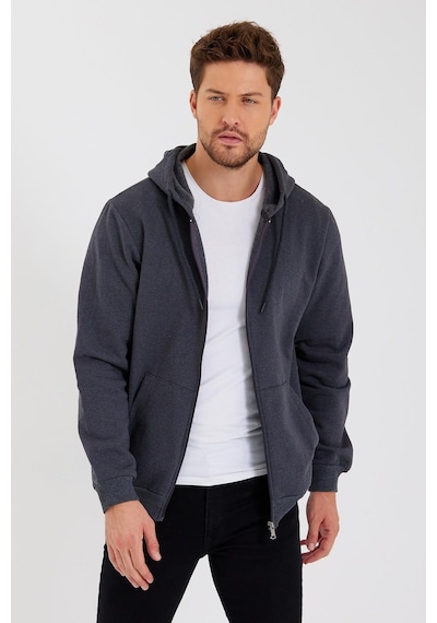 Comeor Kanguru Cepli Kapüşonlu Fermuarlı İçi Pamuklu Erkek Sweatshirt Antrasit 001 Antrasit