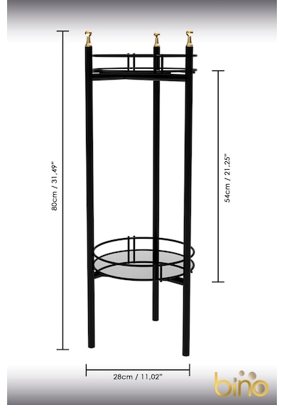 Bino Saksılık Organizer Bahçe Balkon Standı Çiçeklik Dekoratif Lüks Metal 2 Katlı Servis Sunum Tepsi