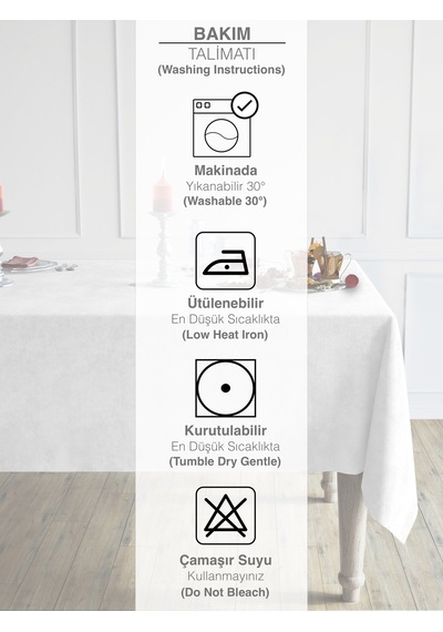 Daily Series Kadife Dokulu Beyaz Masa Örtüsü Beyaz
