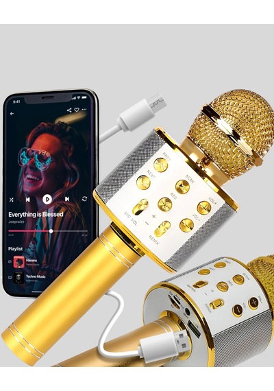 Hubrendy Tekno Karaoke Mikrofonu Bluetooth Usb Aux Girişli Yankı Efektli