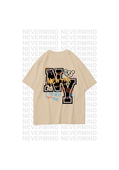 Nevermind Unisex Kadın Erkek Ny-me Özel Tasarım Sırt Baskılı Oversize Tshi Bej