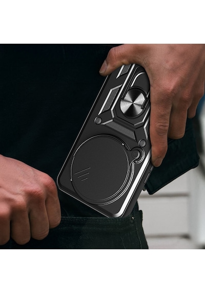 Xiaomi Redmi Note 14 Pro Plus Kılıf Magnetik Standlı Kamera Korumalı Zore Sürgülü Vega Kapak Mavi