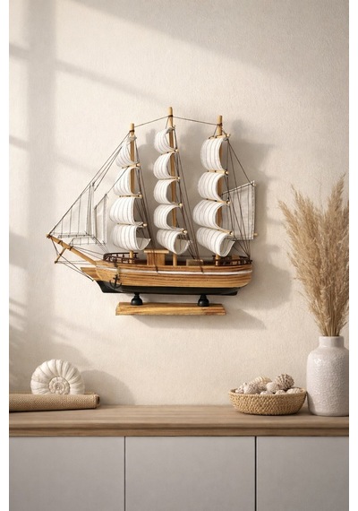 Dekoratif Premium Ahşap El Yapımı Yelkenli Gemi Maketi Masa Üstü Biblo Hediye 33 X 33 Cm 531-bd 33