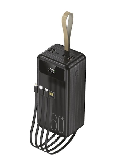 1060 60000mah Ledli 4 Çıkışlı Taşınabilir Hızlı Şarj Dijital Göstergeli Powerbank Siyah