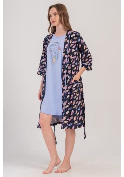Yake Store Kadın P.suprem Kısa Kol Tunık+ 3/4kol Sabahlık Takım - Rosebloom Pembe