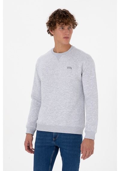 U.S. Polo Assn. Erkek Comfort Fit Bisiklet Yaka Şardonlu Açık Gri Basic Sweatshirt 50313757-VR001