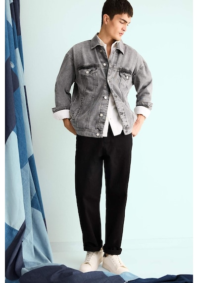 Defacto Oversize Geniş Kalıp Düğmeli Denim Ceket F4736ax25aunm18 Gri