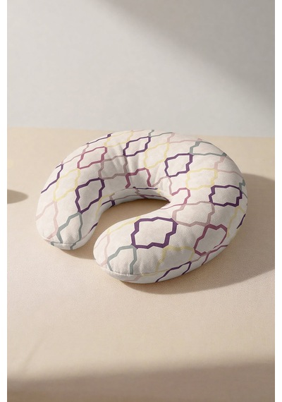 Geometrik Desenli Pamuklu Boyun Yastığı - Modern Pastel Renkli Yetişkin Seyahat Yastığı Mat Gün Doğumu Deniz Mavisi