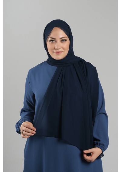 Hürrem Bone Lacivert Düz Klasik Şal Şifon Dikişli 202112 02 Lacivert