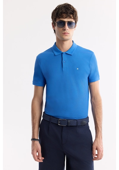 Avva Erkek Saks Kıvrılmaz Polo Yaka %100 Pamuk Basic Regular Fit T-shirt B001032 Saks Mavi