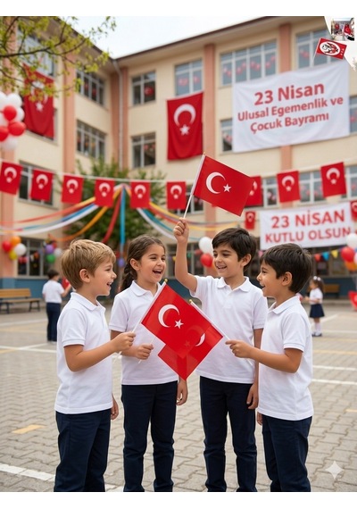 Premium 23 Nisan Türk Bayrağı - 50 Adet Toptan Paket Alpaka Kumaş Plastik Saplı 20x30cm Tek Ebat