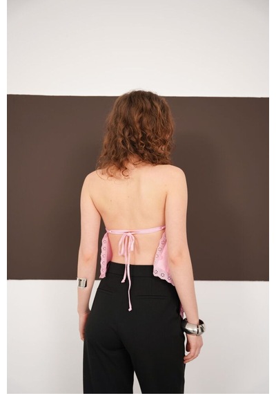 Verymoda Boyundan Askılı Güpür Bluz D2968 Pembe