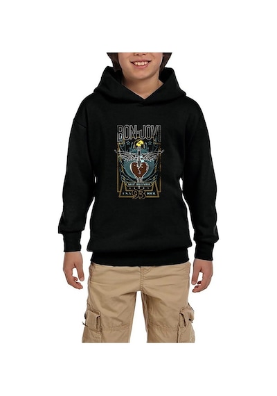 Zepplin Giyim Bon Jovi 93 Tour Siyah Çocuk Kapşonlu Sweatshirt Siyah
