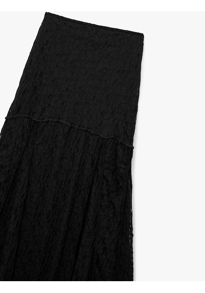 Koton Slim Fit Dikiş Detaylı Midi Dantel Etek Siyah 6wal70036ık Siyah