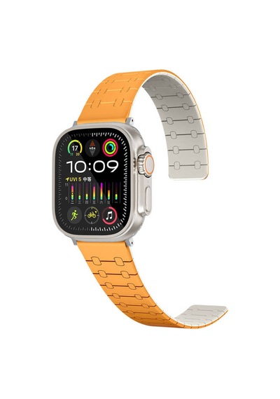 Apple Watch 7 45mm Uyumlu Zore Krd-111 Çizgili Desenli Silikon Kordon, Turuncu