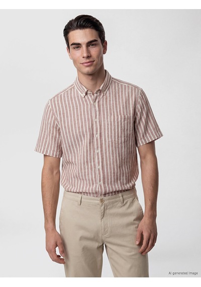 Lcwaıkıkı Classic Kahverengi Regular Fit Çizgili Erkek Gömlek