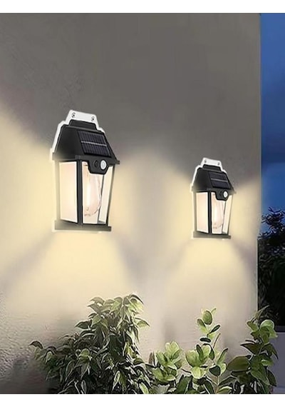 Sensörlü Solar Güneş Enerjili Bahçe Balkon Armatürü- Sarı Işık Rustik Ampul Dahil
