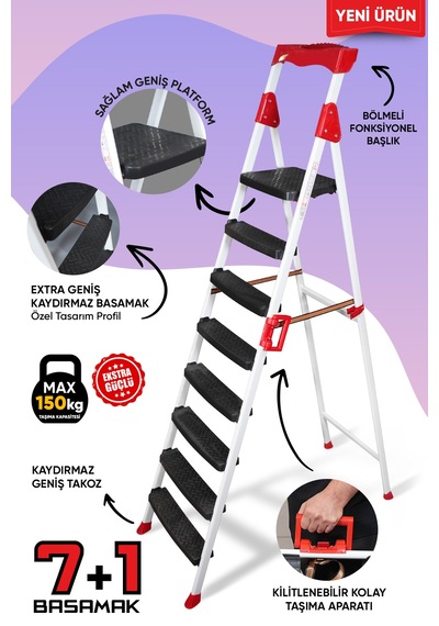Ze Zigana Ev Gereçleri Elegance 7+1 Geniş Basamaklı Kolay Taşıma Aparatlı Merdiven
