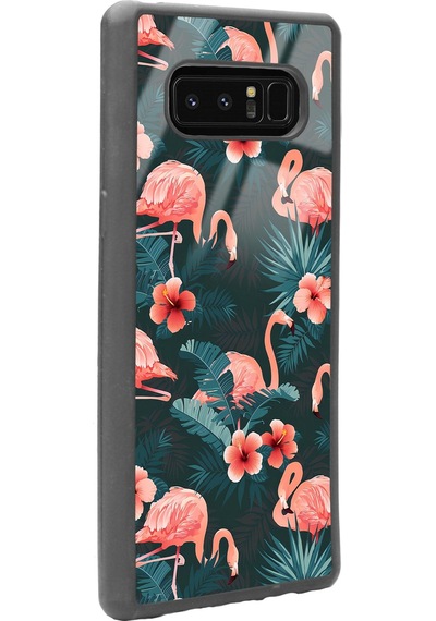 Samsung Uyumlu Note 8 Flamingo Leaf Tasarımlı Glossy Telefon Kılıfı Çok Renkli