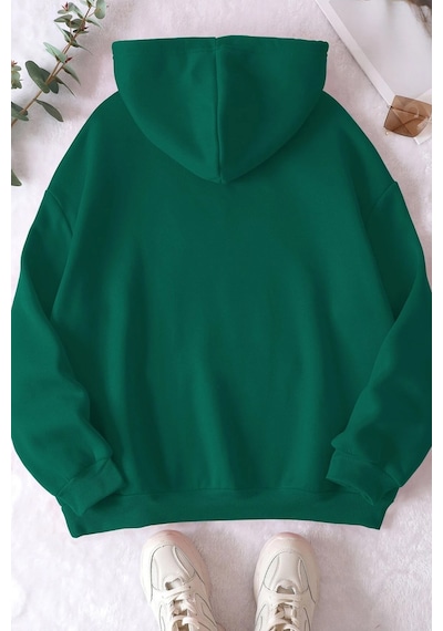 Pamuk Şardonlu Kapüşonlu Sweatshirt Yeşil