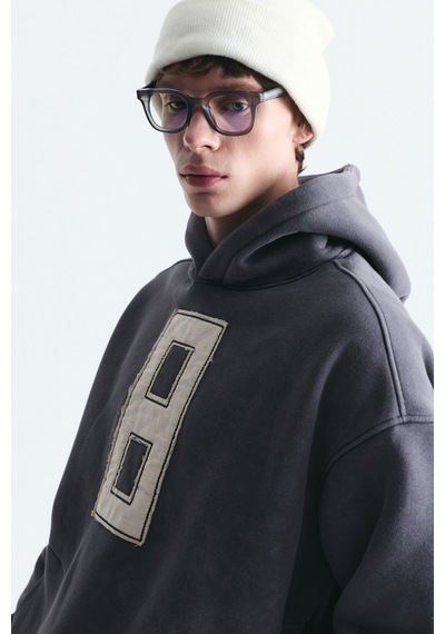 Vamos Numara Baskılı Oversize Sweatshirt Füme