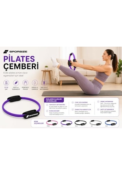 Sporsize Pilates Çemberi 35 Cm, Konforlu Pedli Direnç Halkası, İç Bacak Kalça Karın Kol Ve Göğüs Egzersiz Aleti, Evde Pilates Ve Tüm Vücut Antrenmanı