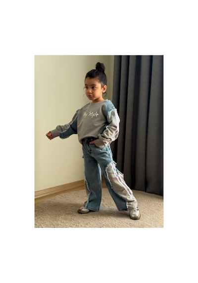 Toikids Kız Çocuk My Style Kot Garnili İkili Takım Gri