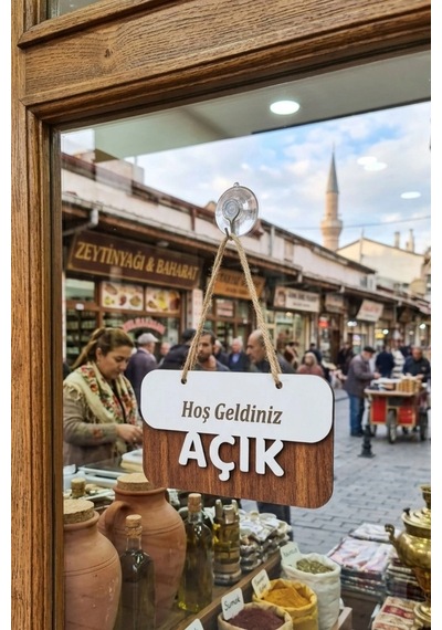 3 Katlı Modern Açık/kapalı Tabelası - Ceviz