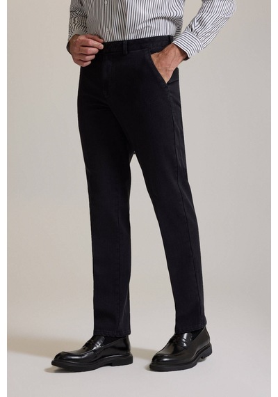 Ysf Erkek Siyah Regular Fit Yan Cepli Kot Pantolon