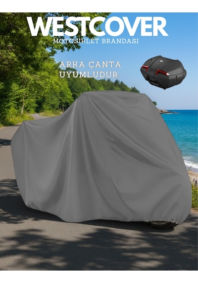 Yuki Yk 150 T-3 Branda Arka Çanta Uyumlu Gri Motosiklet Brandası, Motor Örtüsü Çadır Su Geçirmez Motosiklet Kılıfı Motor Brandası