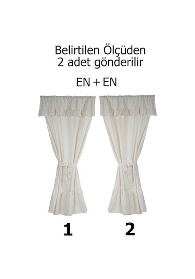 Naturel Fırfırlı Perde Farbalı Vintage Çift Kanat Krem Krem