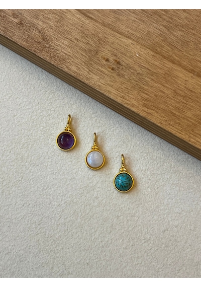 925 Ayar Gümüş Gold Renk Aytaşı Taşlı Kolye Ucu