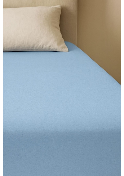 200 X 200 Cm Battal Boy Düz Pamuklu Çift Kişilik Lastikli Fitted Penye Çarşaf Mavi