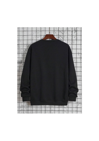 Tarzsokak Unisex Kadın/erkek Siyah Anime Yaşam Oversize Bisiklet Yaka Pamuklu Sweatshirt
