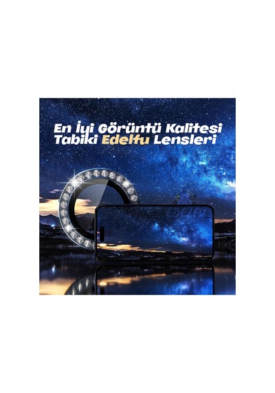 İphone 15 Pro Max / İphone 15 Pro Mavi Titanyum Taşlı Kamera Lens Koruyucu