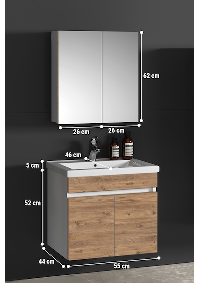 Çiğdem 55 Cm Beyaz-atlantik Mdf Lavabolu Asma Banyo Dolabı Takımı Beyaz - Atlantik Çam