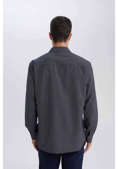 DeFacto Modern Fit Modern Kesim Poplin Desenli Pamuk Karışımlı Uzun Kollu Gömlek D3377AX24AUNV82 Lacivert